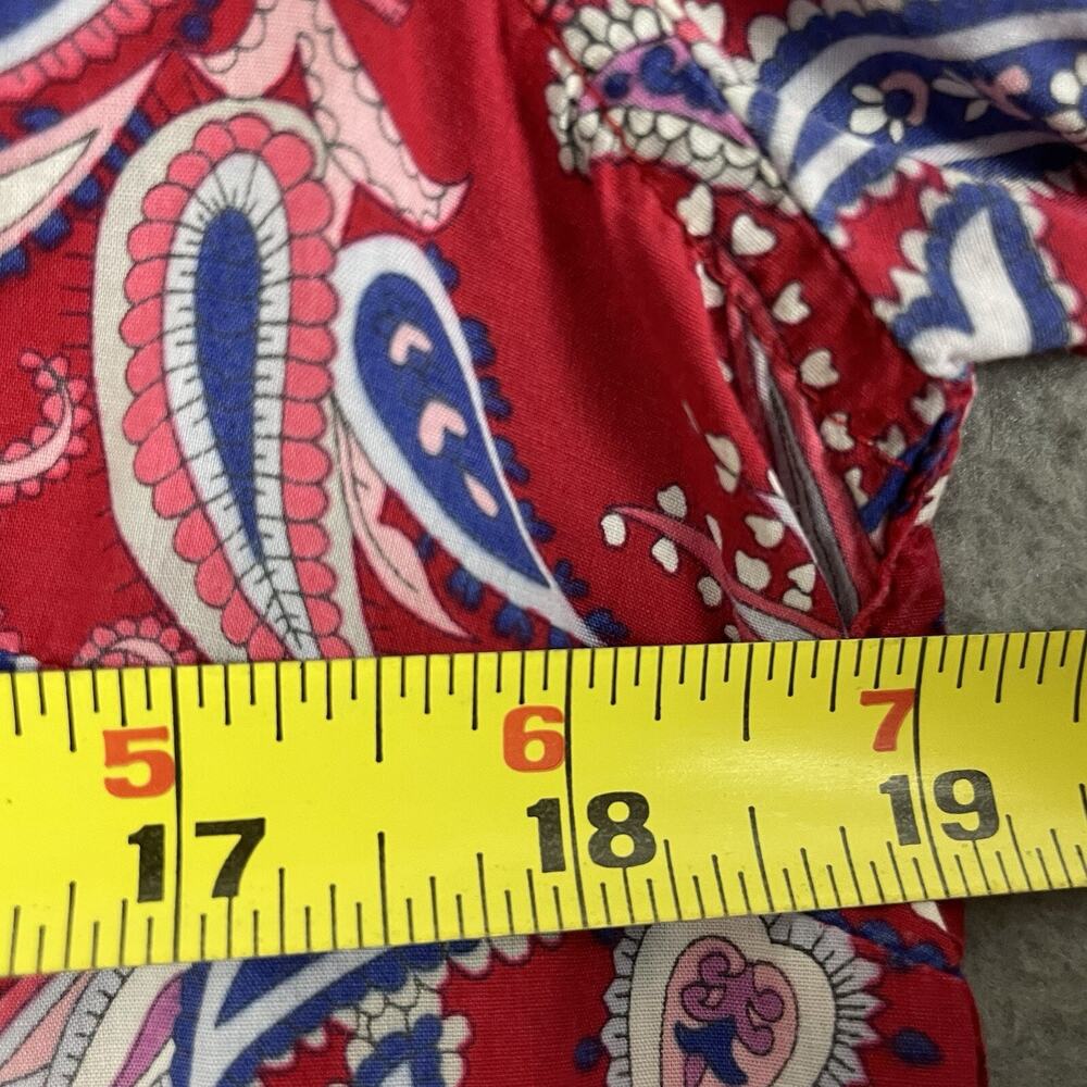 Talbots S Button Up Blouse Red Paisley Long Roll Tab Sleeves 100% Cotton Top - Picture 9 of 11